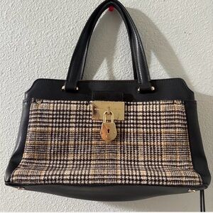 Calvin Klein Black and Plaid Satchel